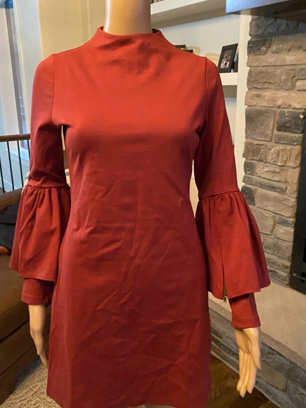 The Vanity Room Rust colored Bell-Sleeve Shift Dress Size XS
